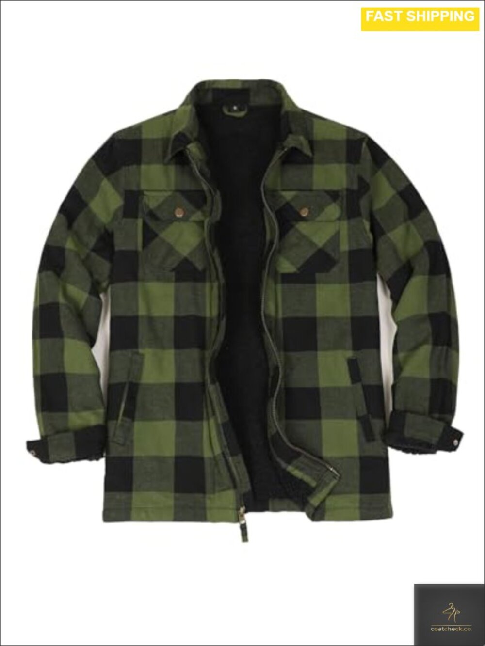 Men's Sherpa Lined Full Zip Plaid Flannel Jacket